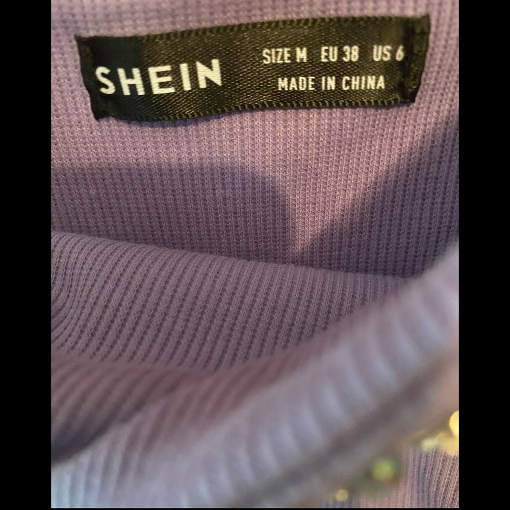 SHEIN Purple Ribbed Spaghetti Strap Rhinestone Cami Crop Top - Picture 3 of 4